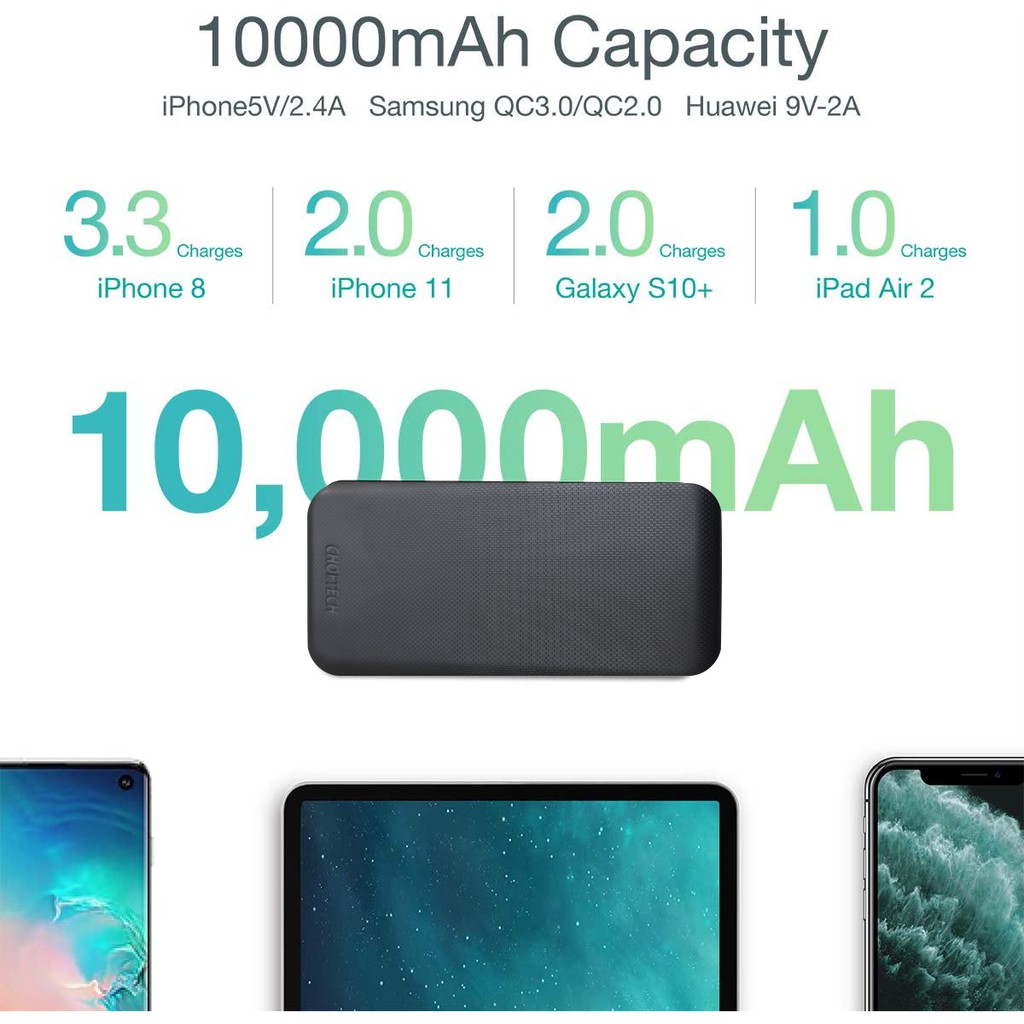 Pin Sạc Dự Phòng 10000mAh In/Out Type C PD 18W, QC 3.0 18W CHOETECH B627 Kèm Cáp Type C to C 30W - Hàng Chính Hãng