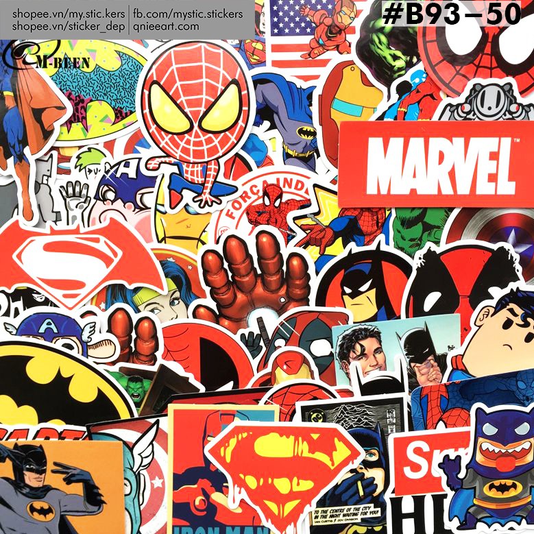 [SIÊU ANH HÙNG MARVEL COMIC] 50 Sticker chống nước ,dán xe laptop mũ bảo hiểm vali...