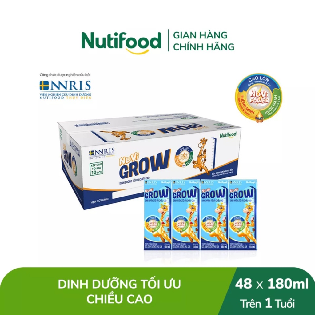 [HSD T12-2022] Combo 2 Thùng 96 Hộp Sữa Bột Pha Sẵn NUVI GROW 180ml