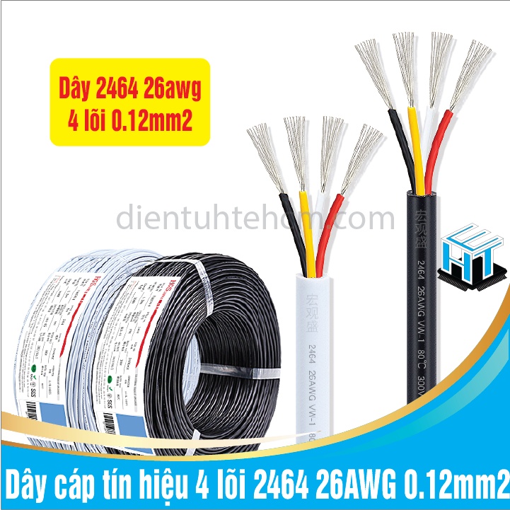 1 Mét Dây cáp tín hiệu 4 lõi 2464 26AWG 0.12mm2 vỏ PVC 80 độ C