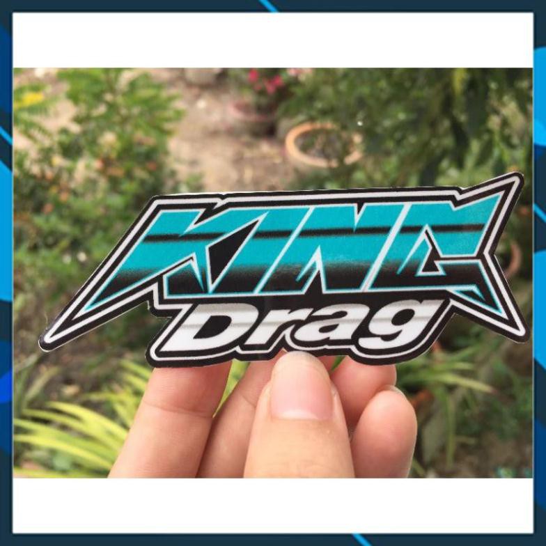 Tem chữ logo Kingdrag mày xanh. Decal chống nước dán xe, nón bảo hiểm, laptop