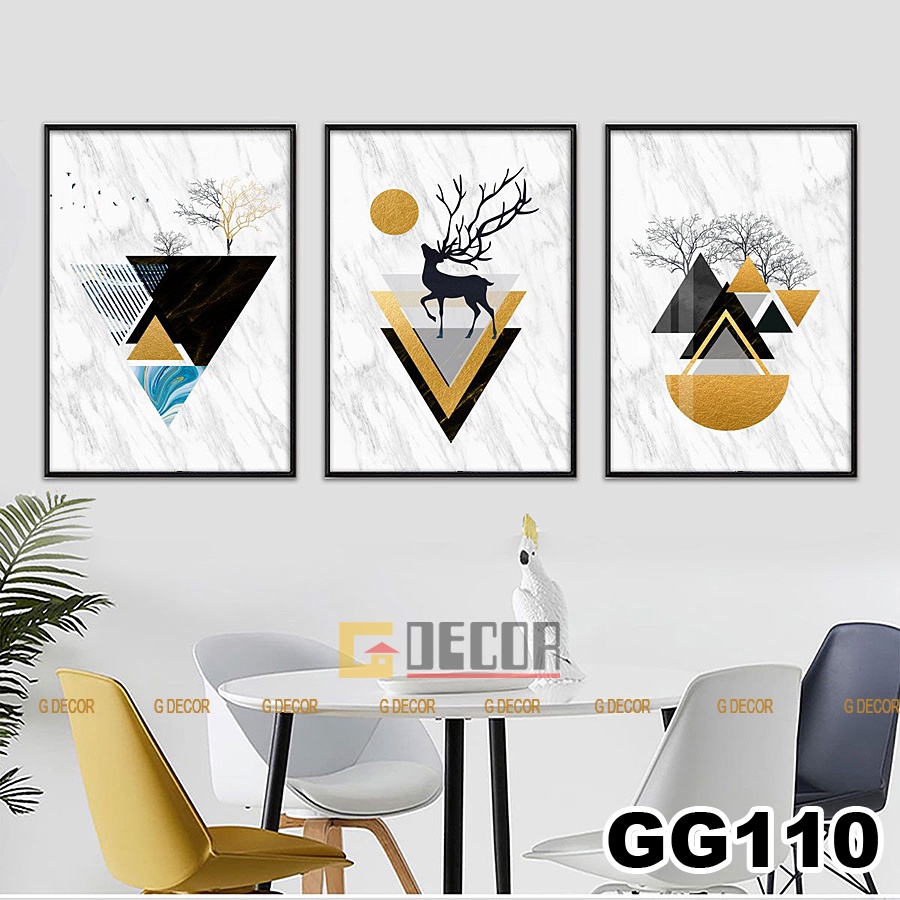 Tranh treo tường canvas khung gỗ 3 bức phong cách hiện đại Bắc Âu tranh trừu tượng trang trí phòng khách phòng ngủ  73