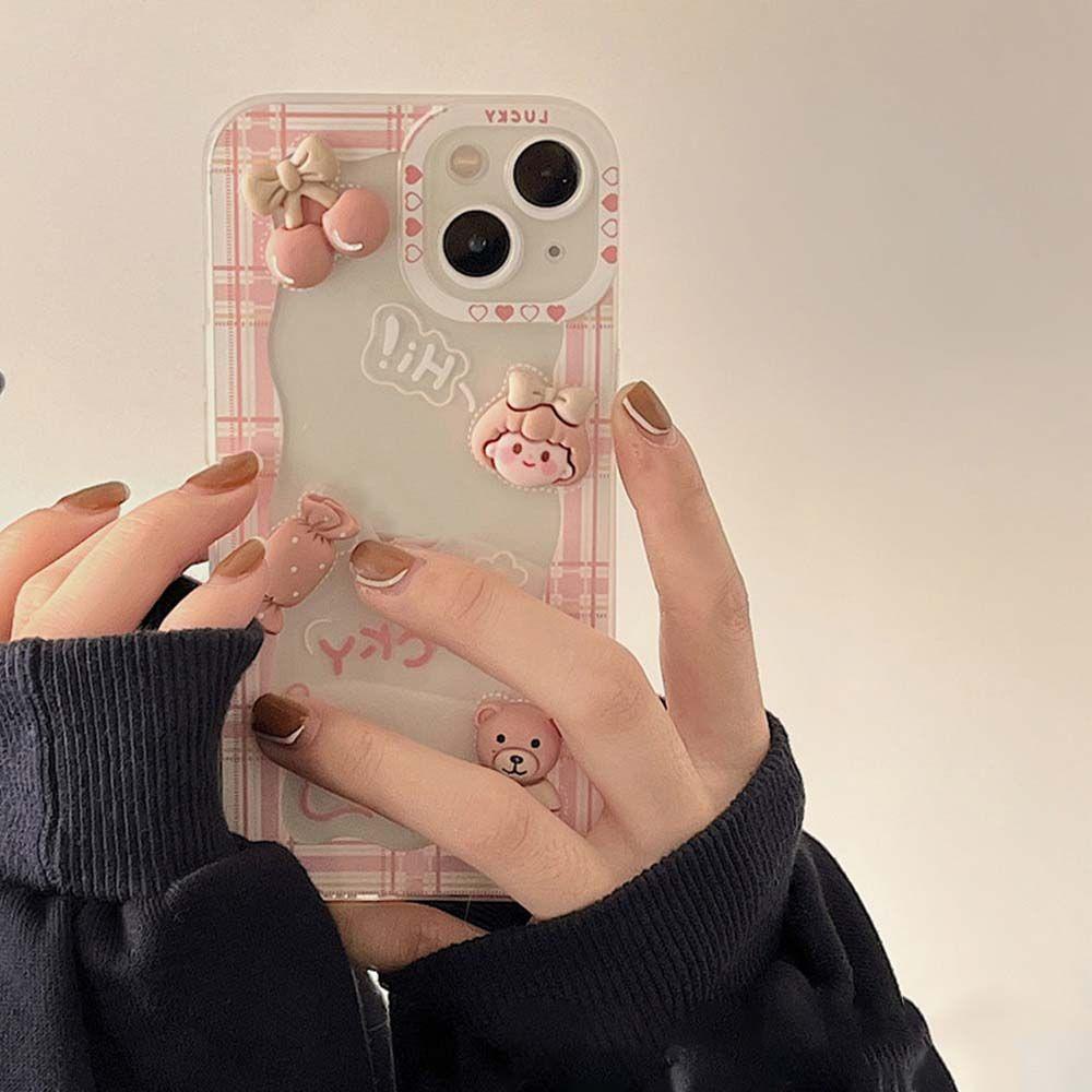 Ốp Điện Thoại Dẻo Trong Suốt Họa Tiết Chú Gấu &amp; Cherry Dễ Thương Chống Sốc Cho iPhone