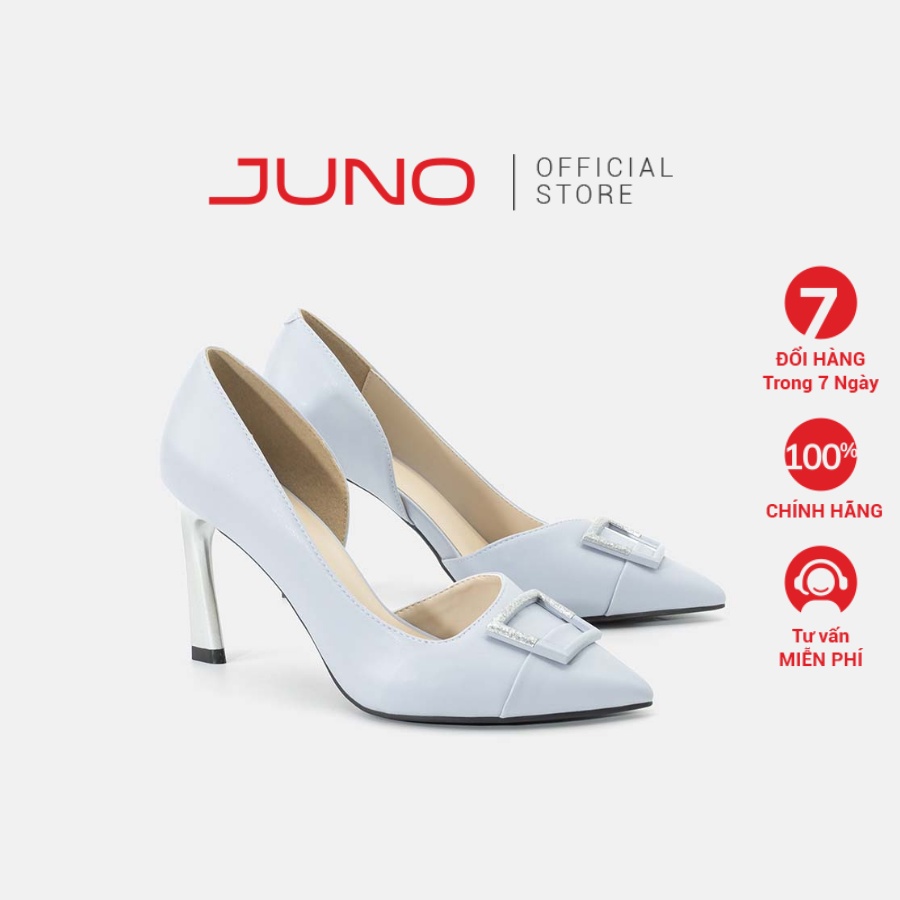 JUNO - Giày Cao Gót Mũi Nhọn Phối Si Tương Phản - CG09137