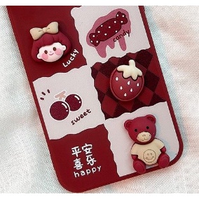 Ốp lưng Iphone đỏ rượu style Hàn gắn charm đỏ cherry cho 13Promax/13Pro/13/12Promax/..../6Plus/6