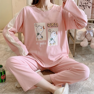 Bộ Đồ Ngủ Cotton Dài Tay Phong Cách Hàn Quốc Cho Nữ