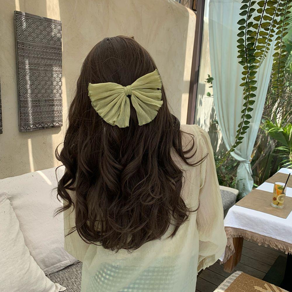 Kẹp Tóc Nơ Xếp Ly Màu Ngà Phong Cách Hàn Quốc Sang Trọng