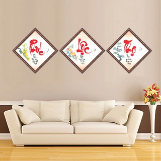 Tranh thư pháp bộ ghép 3 tấm, 5 tấm, tranh thư pháp, tâm lễ nghĩa trí tín, tranh bộ 3 tấm chữ phúc lộc thọ treo tường