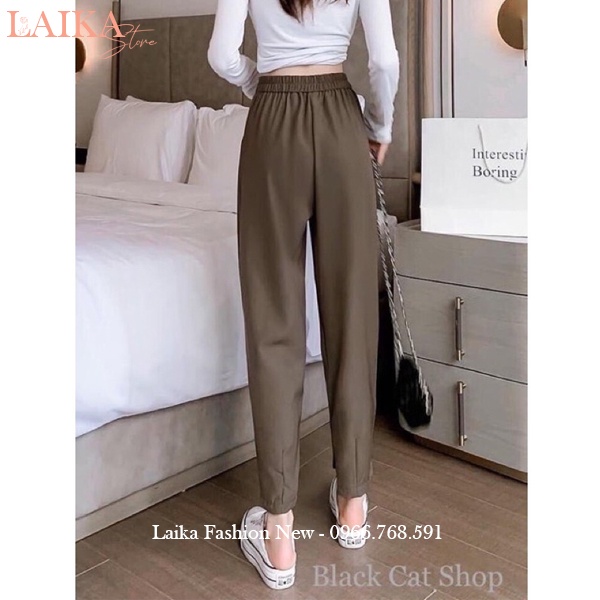 Quần tây lưng chun thun nữ đi học làm công sở bo gấu ống khóa kéo cá tính dáng quần vải baggy cạp chun cao công sở dài