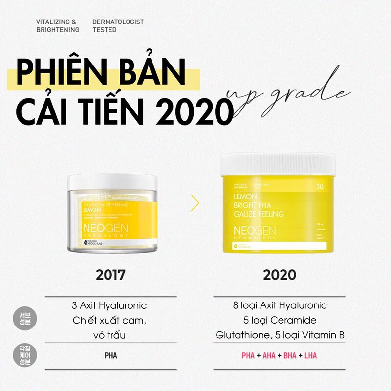 Pad Tẩy Da Chết Neogen Dermalogy Chanh PHA 30 Miếng Lemon Bright Pha Gauze Peeling 190ml (30 Pads)