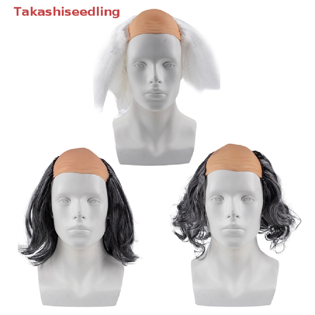 (Takashiseedling) Hair Old Man Wig White Bald Cap With Hair On Sides Balding Wig Grandpa Halloween Cosplay Costume Wig Halloween scalp props, Bald Styling