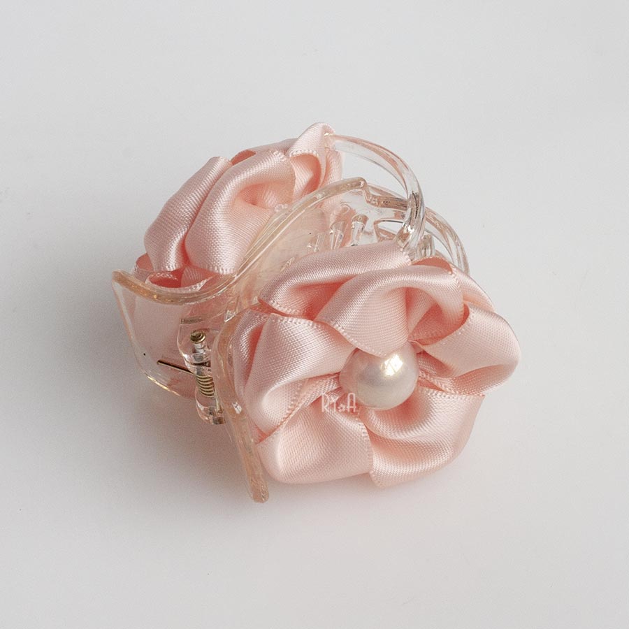 Kẹp tóc càng cua 5 răng hoa ruy băng satin RYA 71439