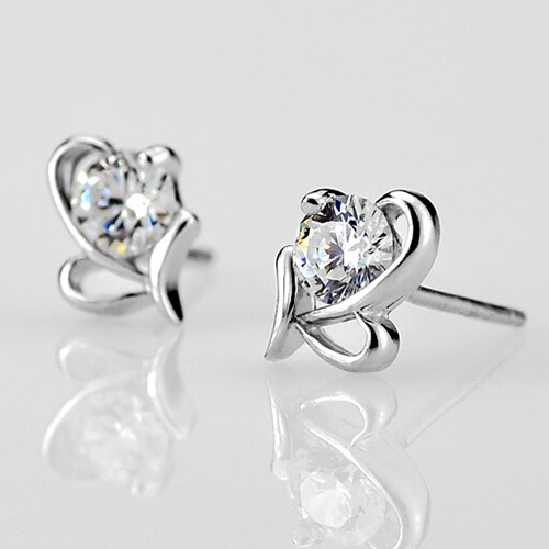 Khuyên tai bằng bạc 925 đính đá hình trái tim thời trang cho nữ