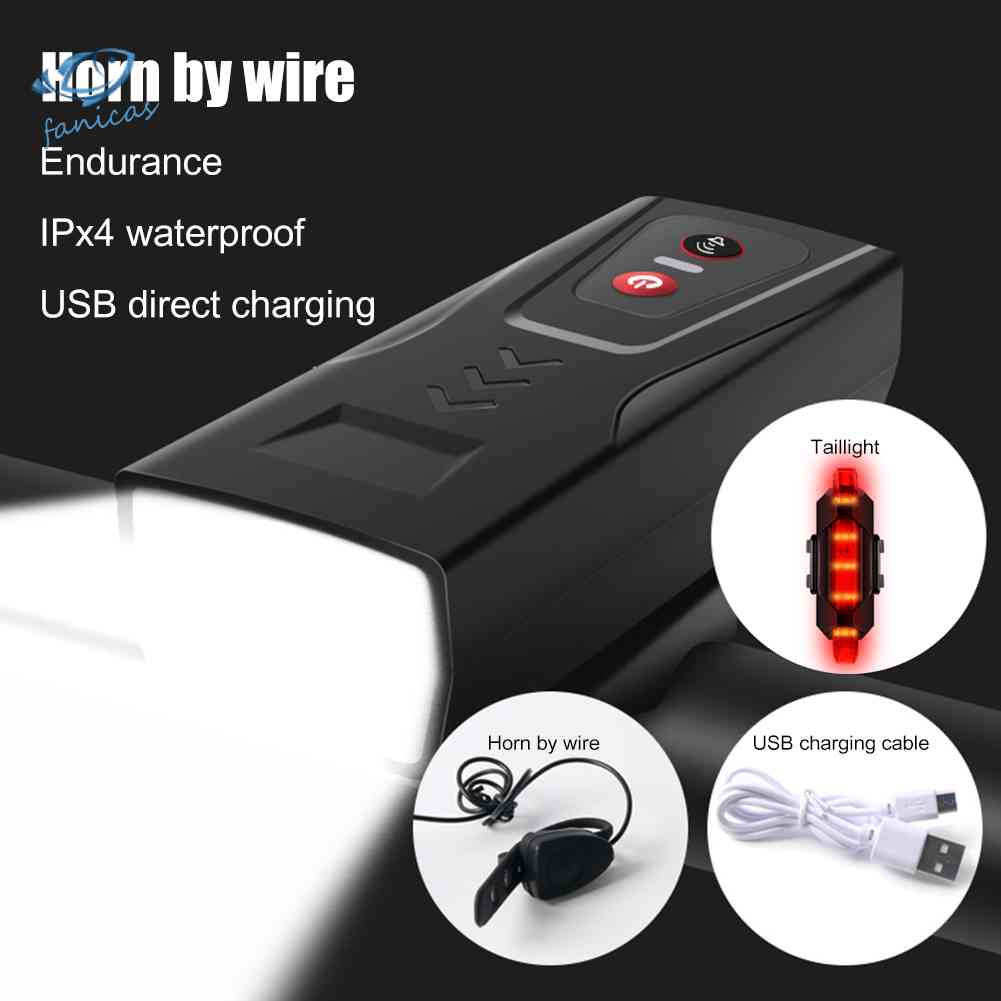 Bộ Đèn Pha LED XPE Sạc USB Kèm Còi + Đèn Đuôi Xe Cho Xe Đạp