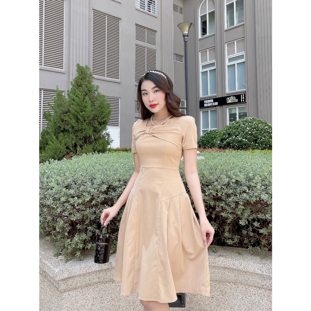 Đầm xòe đuôi cá cổ vuông phối nơ trẻ trung Verity dress C543 CIN HOUSE