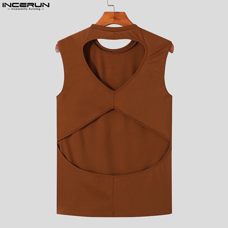 Áo ba lỗ INCERUN cổ tròn hở lưng gợi cảm thời trang cho nam