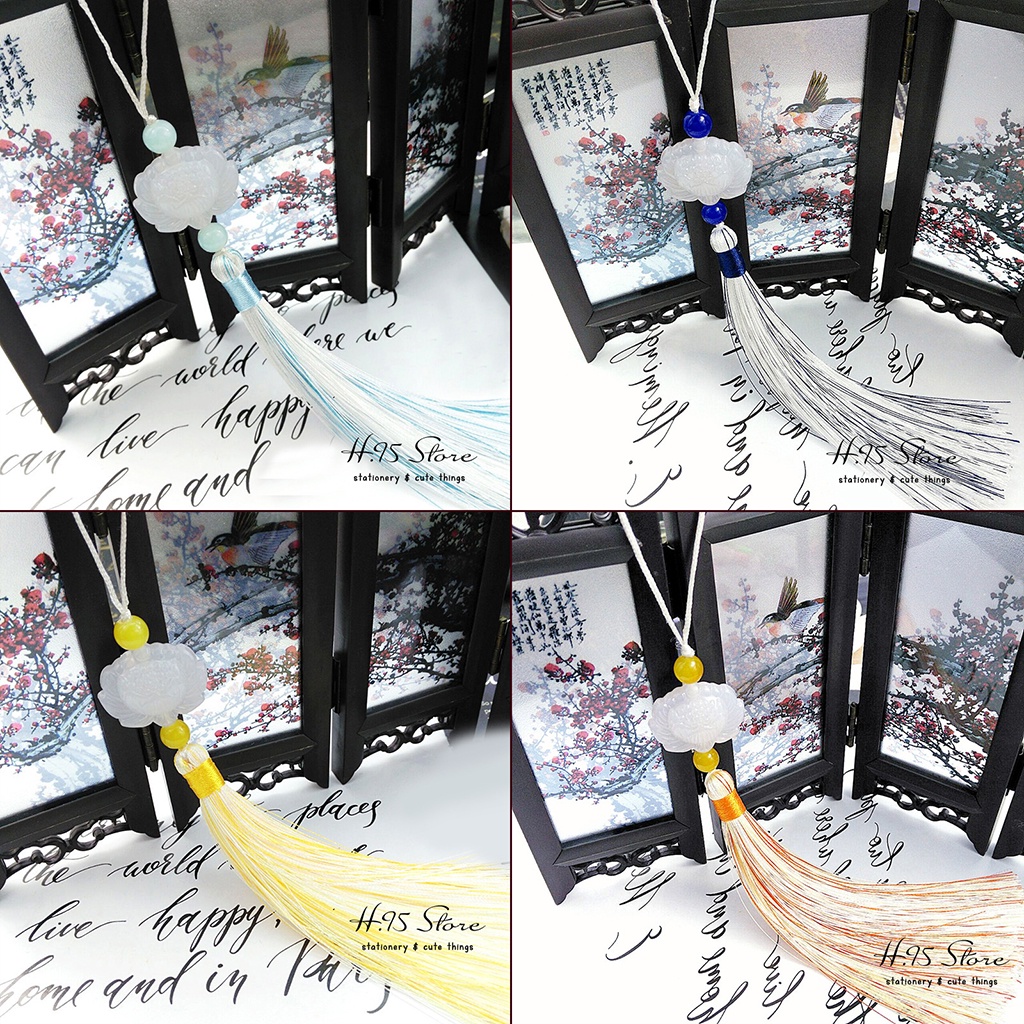 Tua rua ngọc bội hoa sen 2 màu xen kẽ treo quạt, sáo, trang trí áo dài áo tấc