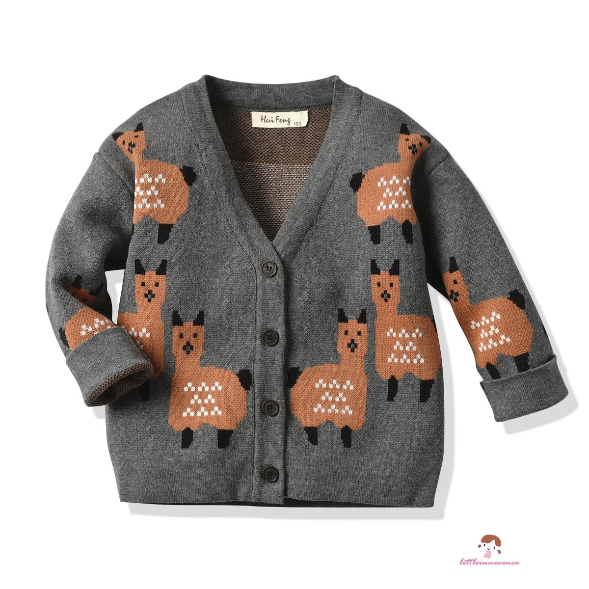 Áo Sweater Dệt Kim Tay Dài Cổ Chữ V Phối Nút Cho Bé 2-6 Tuổi
