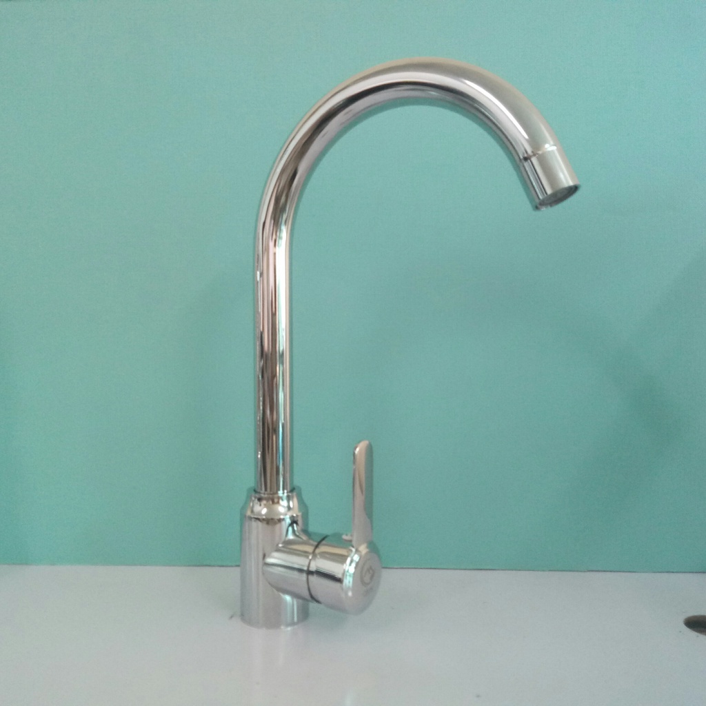 (Kèm dây cấp nước) Vòi rửa chén bát nóng lạnh inox bóng cần cứng cổ bi xoay 360 độ siêu bền tay gạt mỏng dẹt mẫu mới