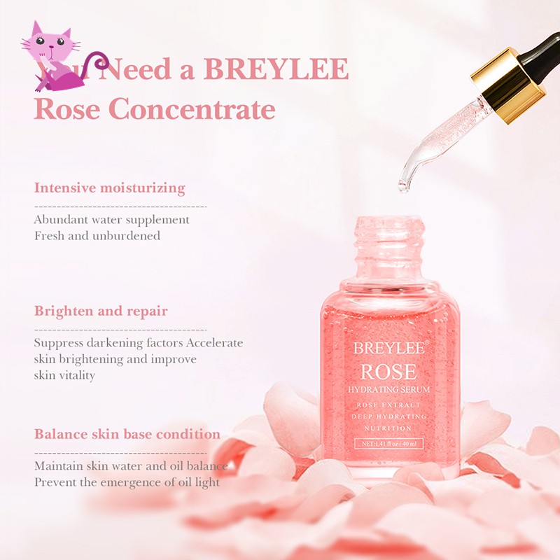 VVBK 40ml Rose Deep Hydration Face Essence Moisturizing Rose Essence with Rose Petals Extract Facial Skin Care