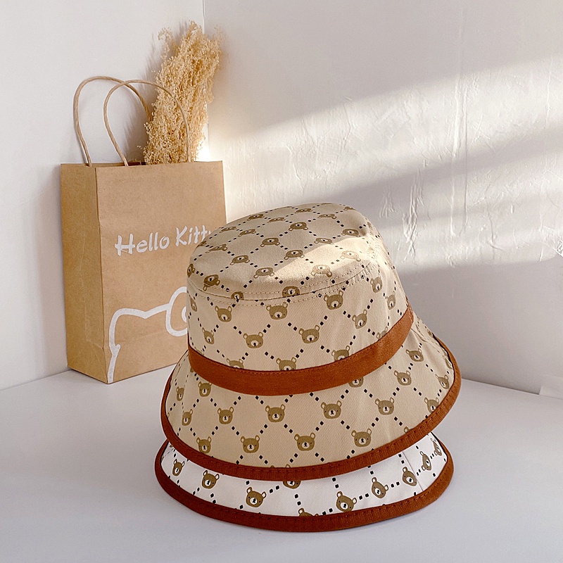 Mũ vành cho bé hình gấu có dây đeo size 52