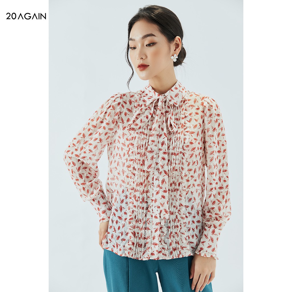 [Mã WABRMM505 giảm 12% đơn 250K] Áo sơ mi nữ dài tay nơ cổ 20AGAIN, thiết kết công sở,vải voan cao cấp ASA1821