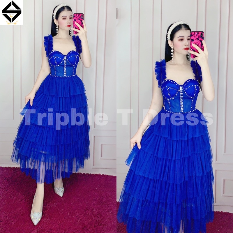 Đầm xoè dự tiệc xếp tầng kết cườm TRIPBLE T DRESS -Size M/L - MS160V