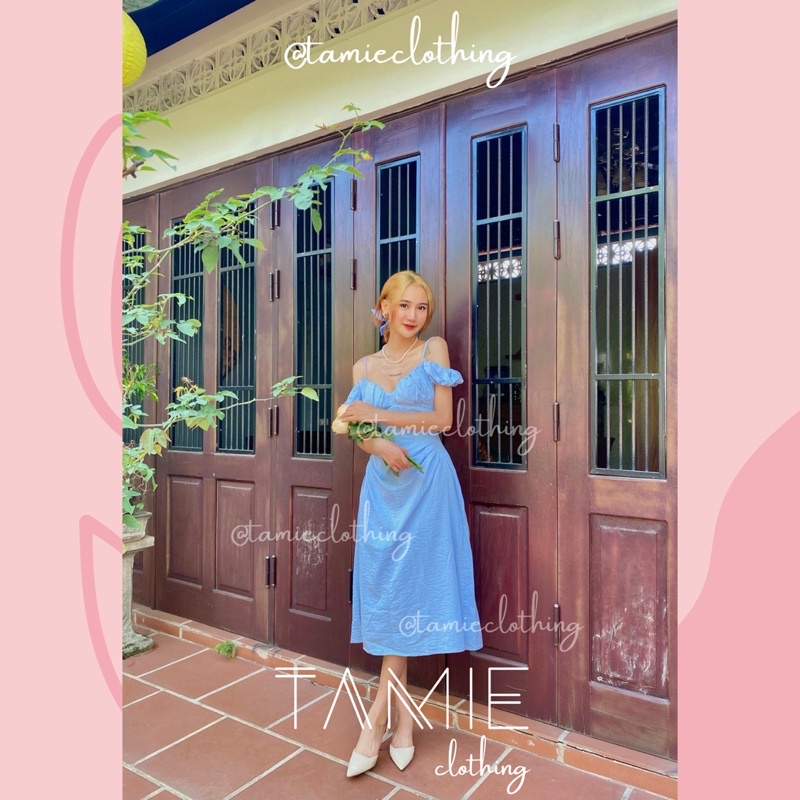 Đầm LỌ LEM Váy 2 Dây Thiết kế VAI BÈO NHÚN CÚP NGỰC tamieclothing D08 | BigBuy360 - bigbuy360.vn
