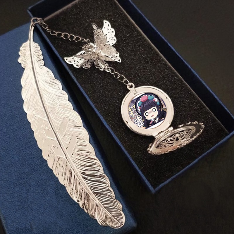 ( không kèm hộp ) Bookmark nhân vật GENSHIN IMPACT ver CHỮ NHẬT anime chibi lông vũ gắn điệp lá kim loại mỏng