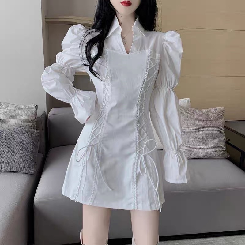 (Ảnh thật) Đầm cổ sơ mi đan dây eo tay loe - D226 | BigBuy360 - bigbuy360.vn