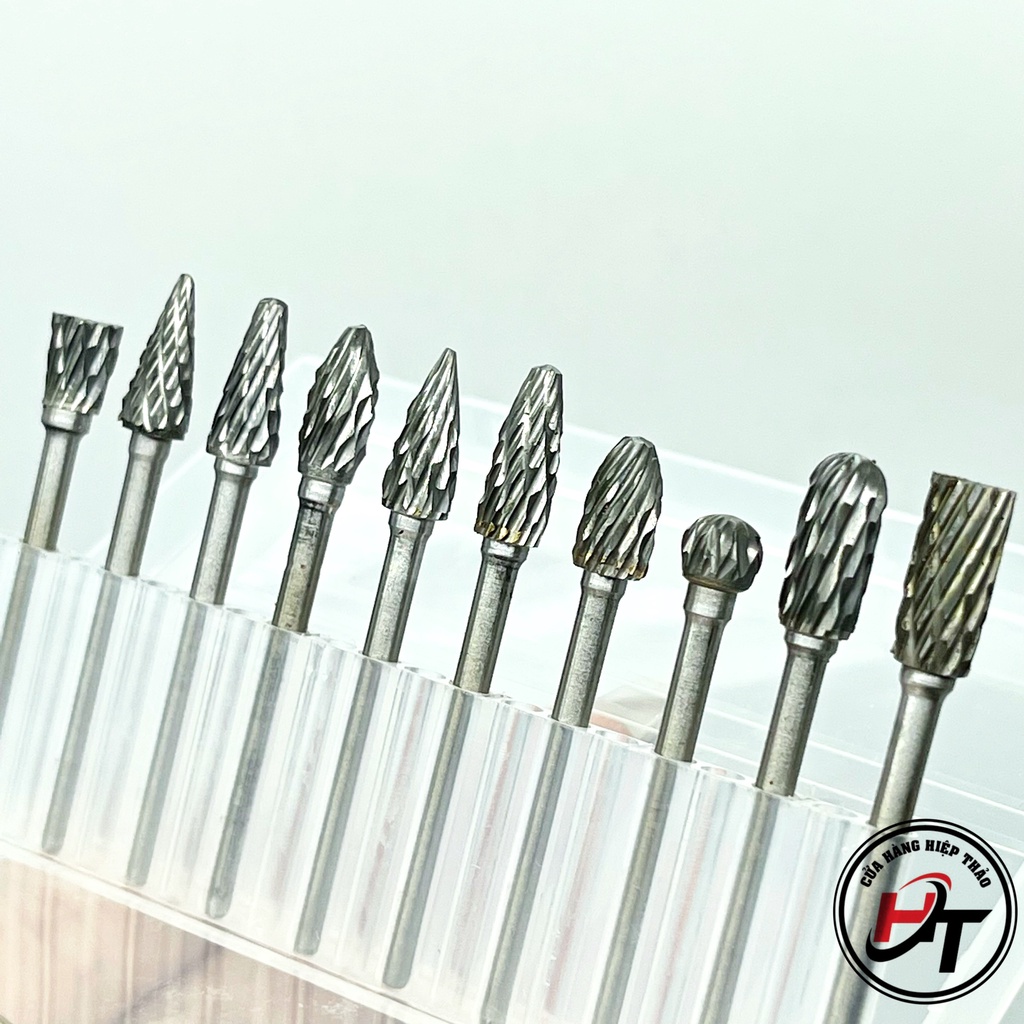 Bộ 10 mũi mài hợp kim mini điêu khắc gỗ lũa kim loại sắt nhựa chuôi 3mm BMMHK-3MM