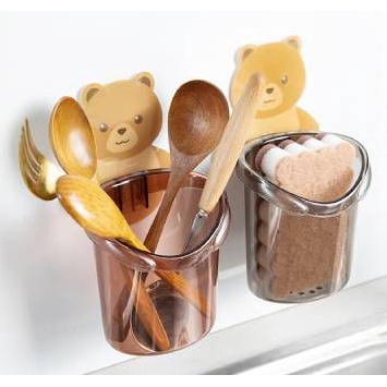 Cốc Gấu Dán Tường Đa Năng Để Đựng Bàn Chải Đánh Răng Có Lỗ Thoát Nước Tiện Lợi  Kệ Hộp Dán Tường Đựng Xinh Xắn Freeship