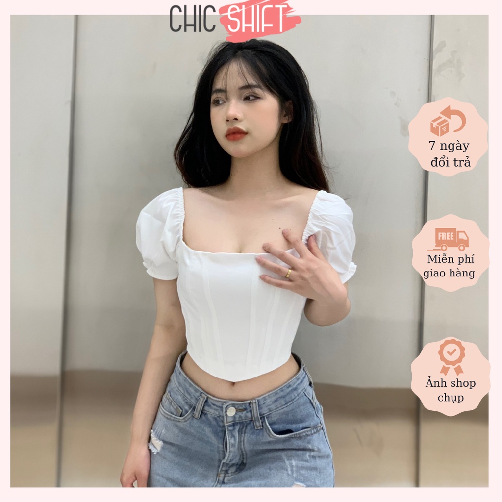 Áo croptop dáng corset tay bồng tôn eo hot trend