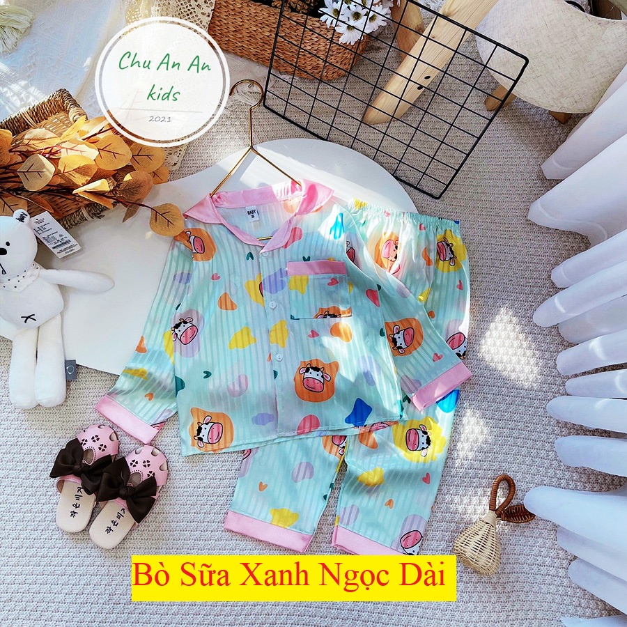 SIZE ĐẠI Bộ Mặc Nhà Pizama Lụa Cao Cấp Cho Bé Yêu - Họa Tiết Đáng Yêu Bé Thích Mê