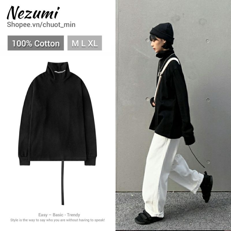 ÁO THUN COTTON DÀI TAY CAO CỔ NAM NỮ UNISEX CHỮ PREAST&LOVE