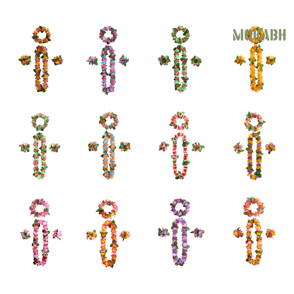 Bộ Vòng Cổ + Vòng Tay + Vòng Tay Lei Màu Tươi Sáng Thoáng Khí Phong Cách Hawaiian Thích Hợp Cho Các Bữa Tiệc Ngoà