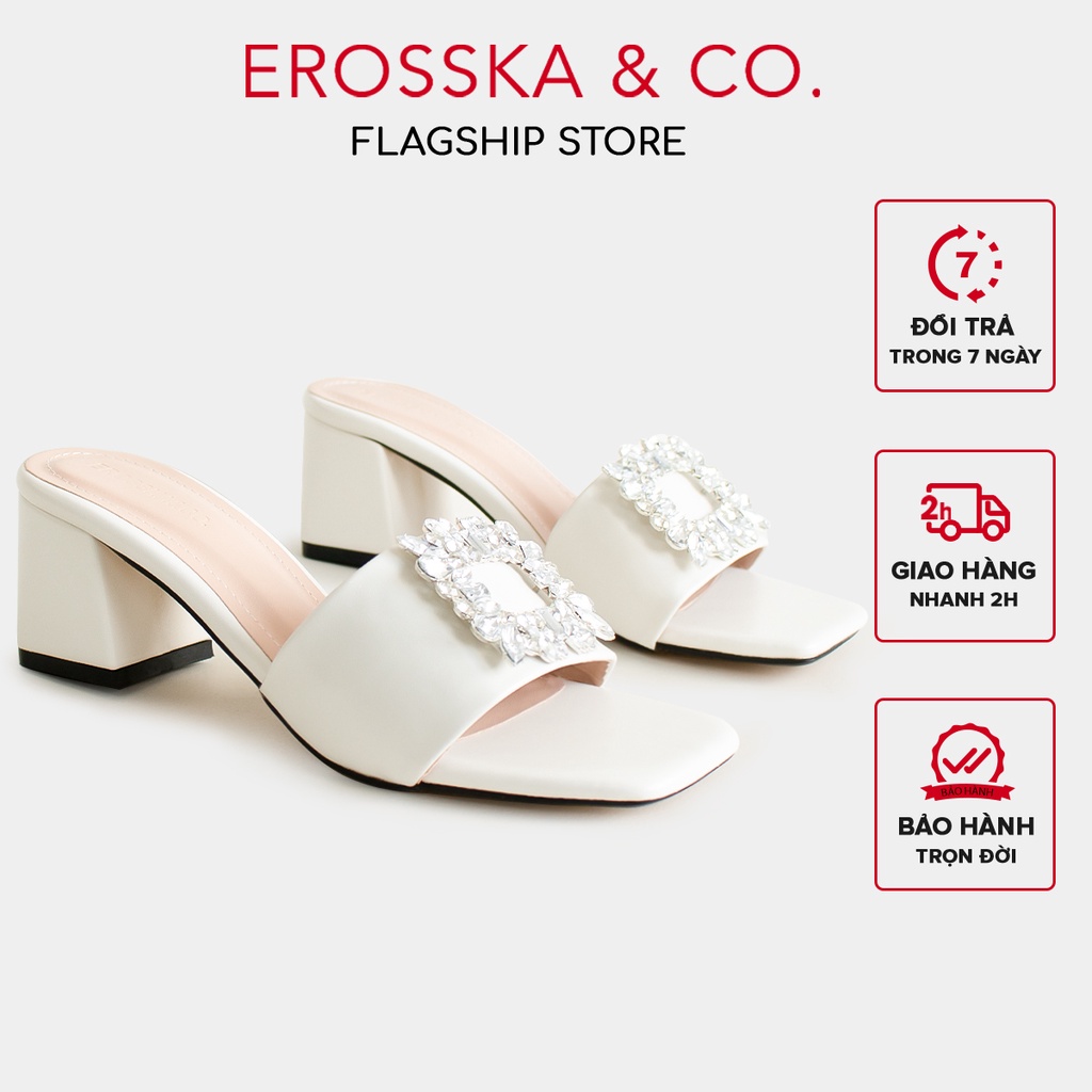 Erosska - Dép cao gót nữ quai ngang đính đá sang trọng cao 5,5cm màu trắng - EM096
