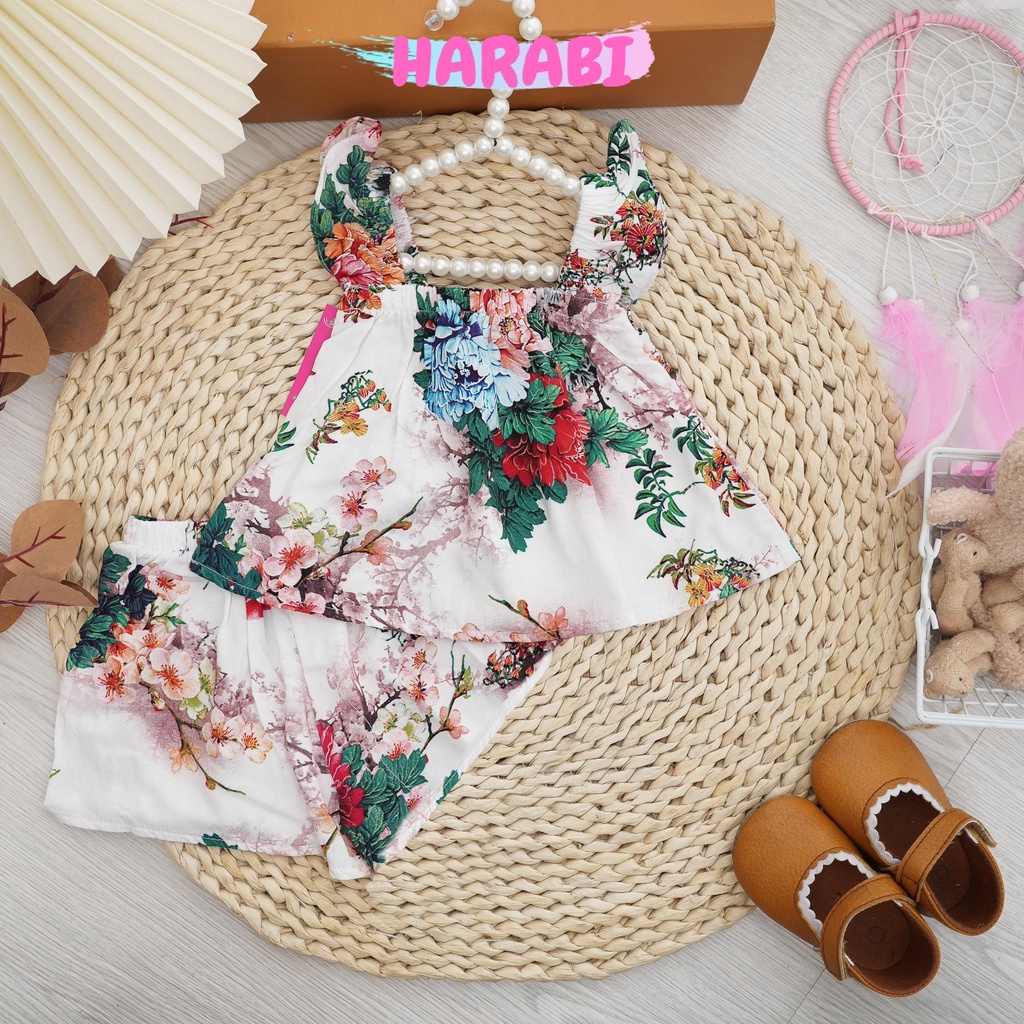 Đồ bộ bé gái chất bao mát siêu xinh cho bé mặc nhà đi biển đi chơi phù hợp từ 1- 4 tuổi - HARABI SHOP