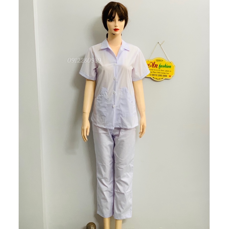 Bộ ngành thực phẩm, thủy sản form đẹp tôn dáng vải kate trắng _ Hình chụp thật