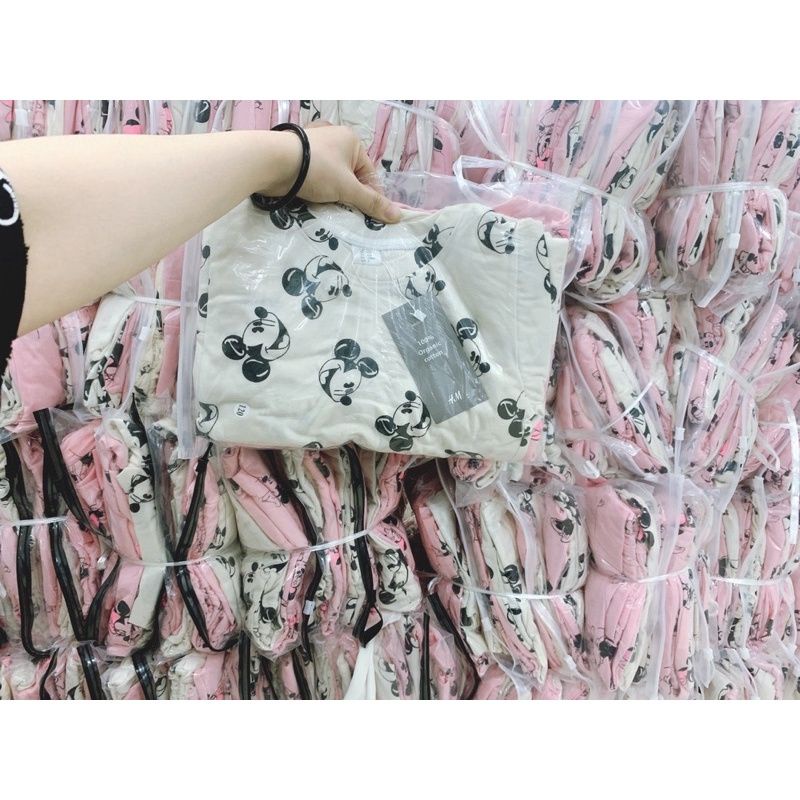 Combo 2 bộ micky trắng hồng in tràn chất cotton dài tay cho bé gái