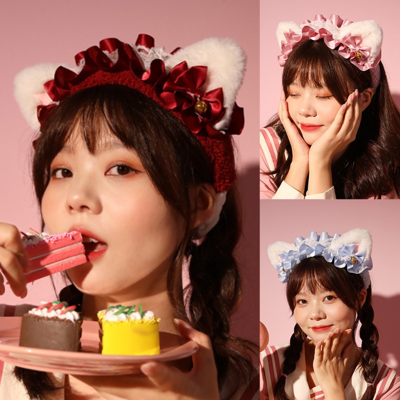 Băng Đô Tai Mèo Hoạt Hình Mềm Mại Chăm Sóc Da Cho Nữ