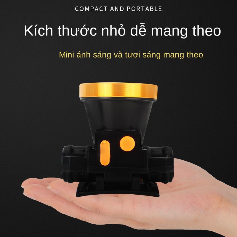 Đèn pha LED độ sáng cao có thể sạc lại tầm xa siêu chống thấm nước ngoài trời soi câu cá ban đêm pin thợ mỏ