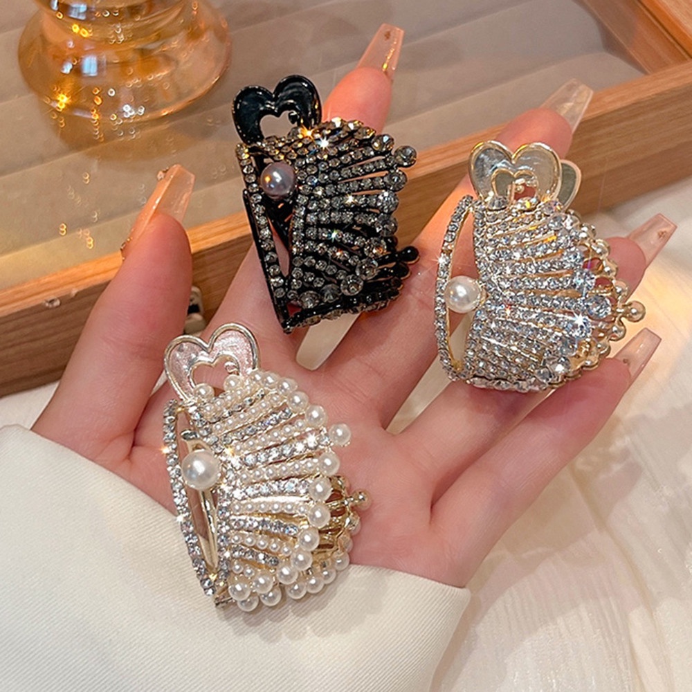 Kẹp Tóc Hình Vương Miện Đính Đá Và Ngọc Trai Giả Thanh Lịch Cho Nữ