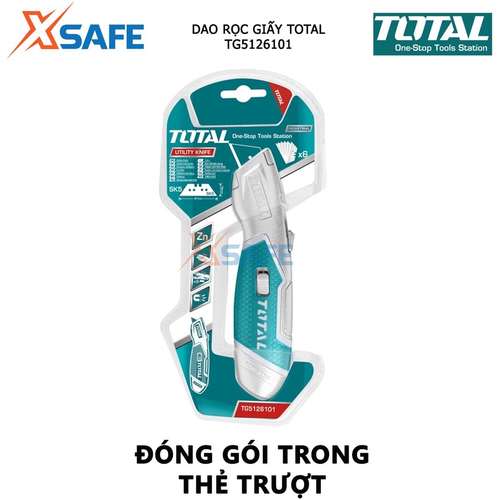 Dao rọc giấy TOTAL TG5126101 tiện dụng, kích thước 6x19mm, kèm 6 lưỡi - chính hãng