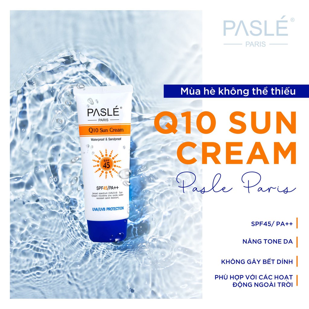 Kem Chống Nắng Q10 SUN CREAM XANH PASLÉ Bảo Vệ Da 4 Mùa [SPF 45 PA++] - 100g/tuýp.