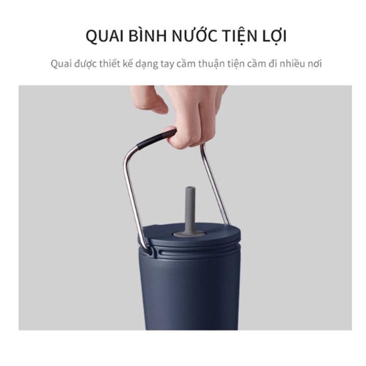Ly giữ nhiệt Lock and Lock Bucket Tumbler with Straw 540 ml - LHC4268 - tích hợp ống hút,  quai xách, đế chống trượt