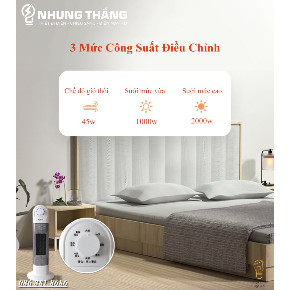 Máy Sưởi Cây NSB-200A1 Quạt Sưởi Để Sàn - Công Nghệ Sưởi Gốm PTC - Làm Nóng Nhanh - Chế Độ Quay Tỏa Nhiệt Đều