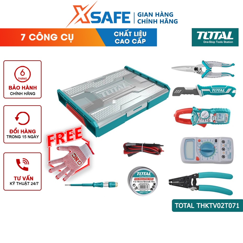 Bộ 7 công cụ viễn thông TOTAL THKTV02T071 dùng trong các ngành nghề như cơ khí, điện dân dụng, xây dựng - Chính hãng