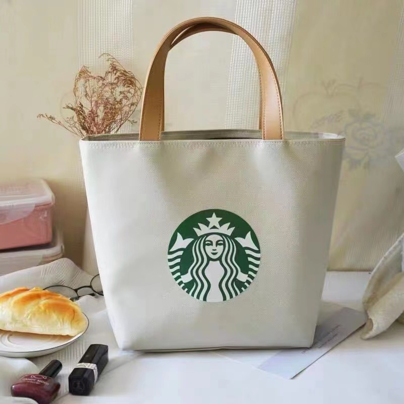 Túi Đựng Hộp Cơm Trưa Xách Tay Cỡ Lớn Họa Tiết Starbucks Đơn Giản