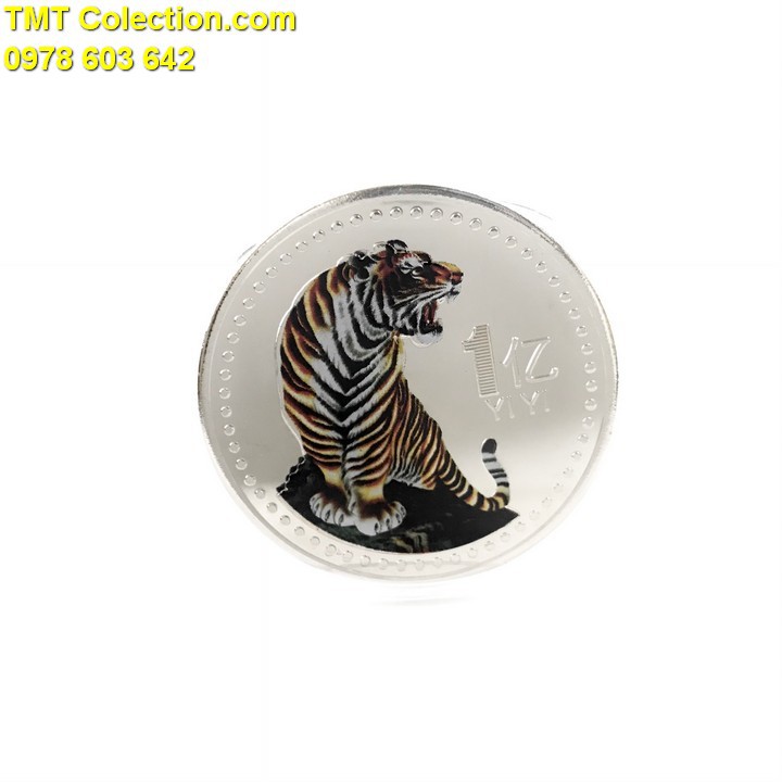 Xu in màu hình con Cọp bạc 1 Yi Trung Quốc; Đồng xu màu bạc; đường kính 4cm- SP005328